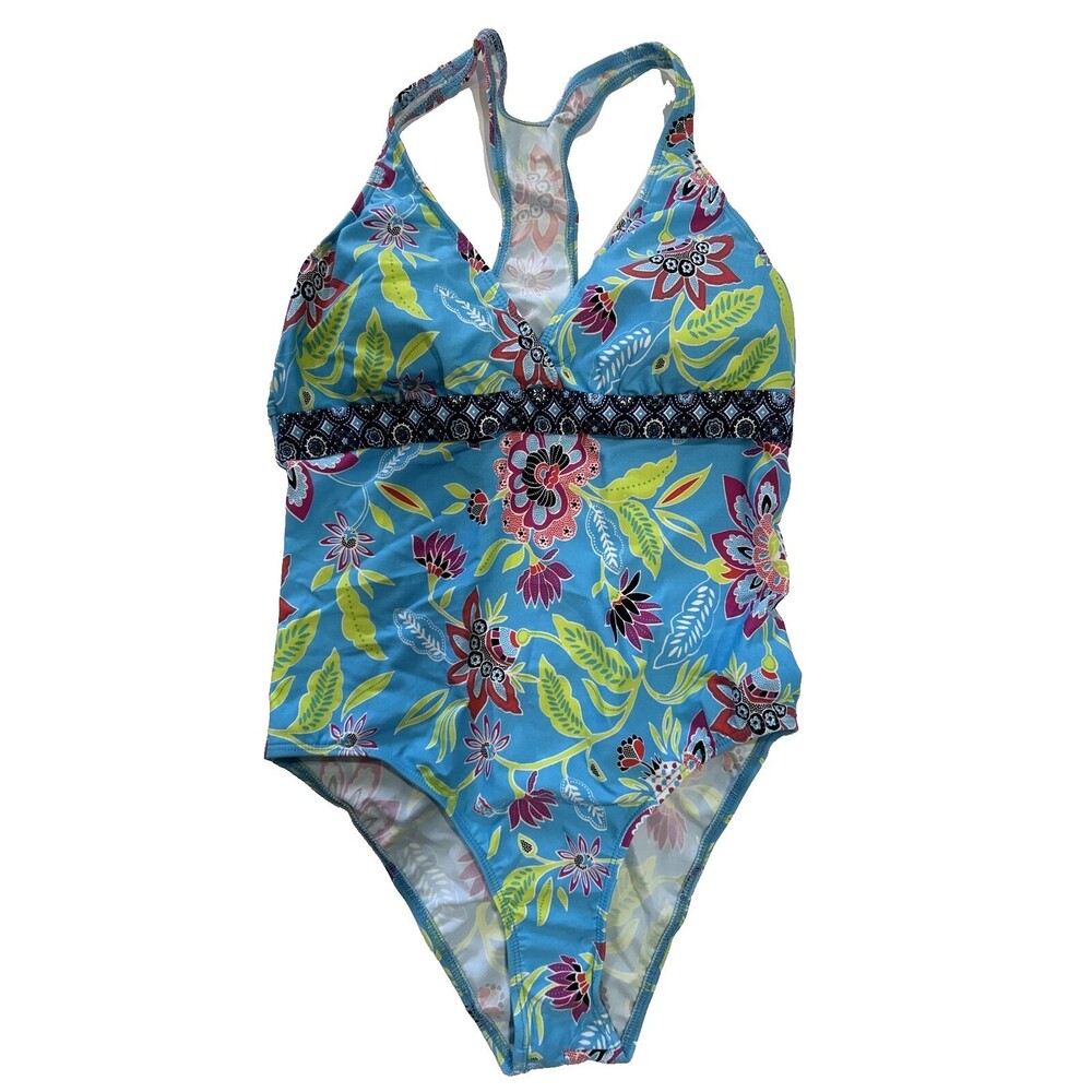 Next Athena One-Piece Swim Bathing Suit  10 Botanical Print Racer Back Athletic